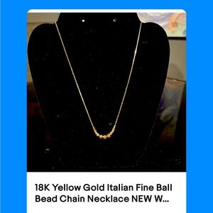 18K Yellow Gold Italian Fine Ball Bead Chain Necklace NEW WITH TAGS